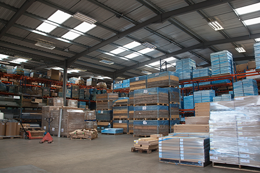 warehouse of pallets and materials